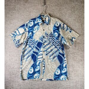 Go Barefoot 100% Cotton Hawaiian Shirt Mens *S-M Blue Tropical Print USA Made